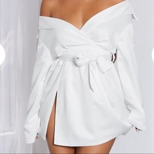 White Off-Shoulder Wrap Dress